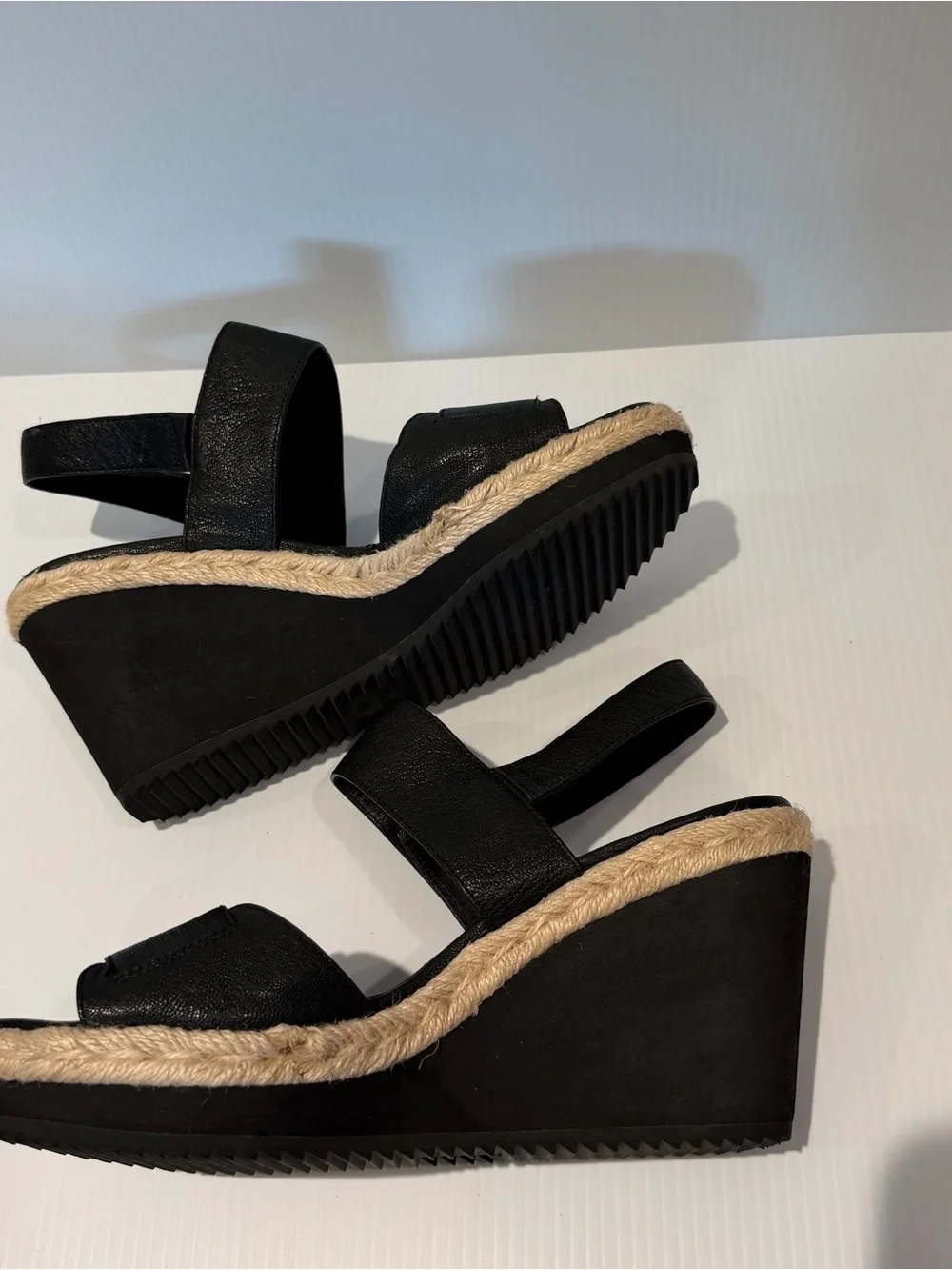 Eileen Fisher Women's Winnie Espadrille Wedge Sandal in Black Leather